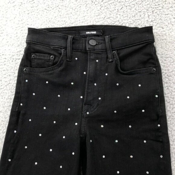 GRLFRND Womens Size 23 KENDALL Black Denim w/ Rhinestones High Rise Skinny Jeans - Picture 3 of 16
